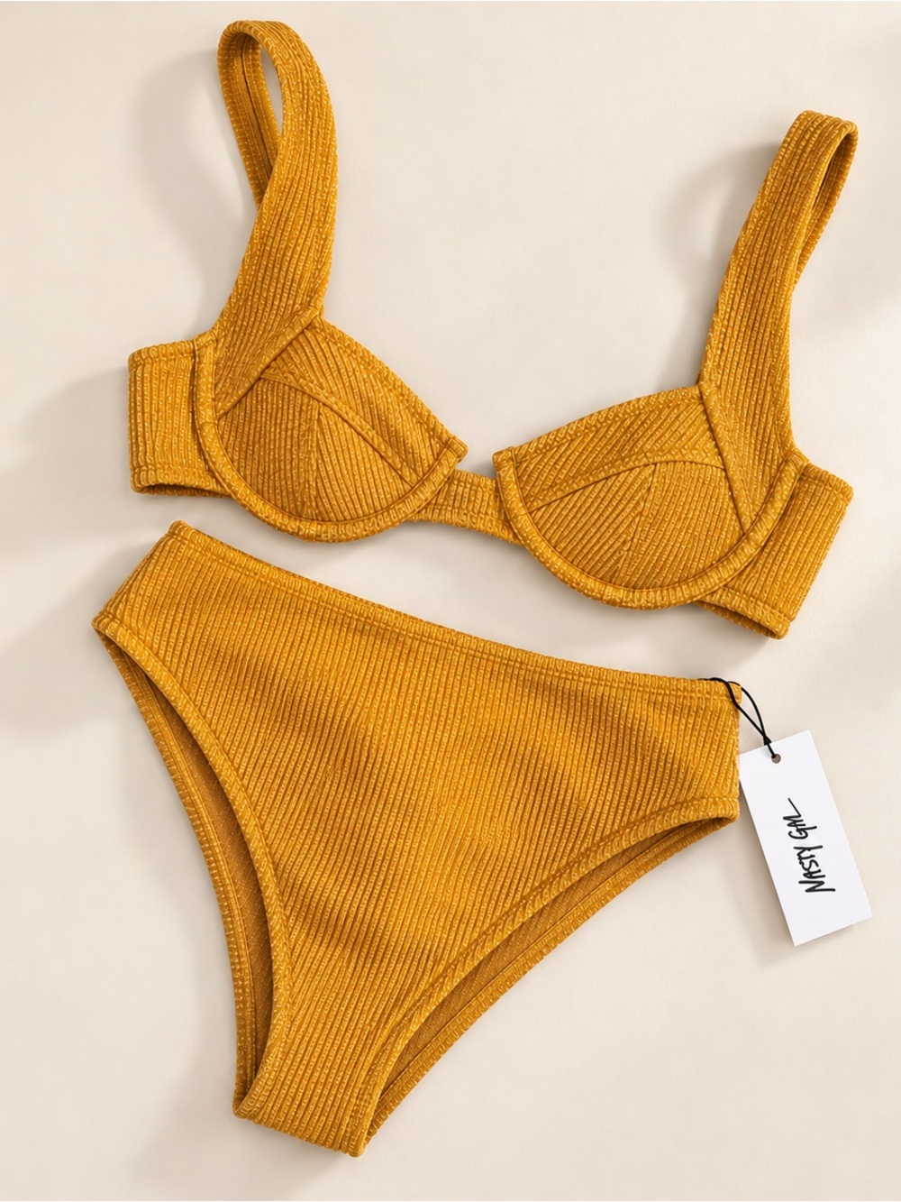 NWT Nasty Gal High-Waist Ribbed Underwire Bikini Set Size 6